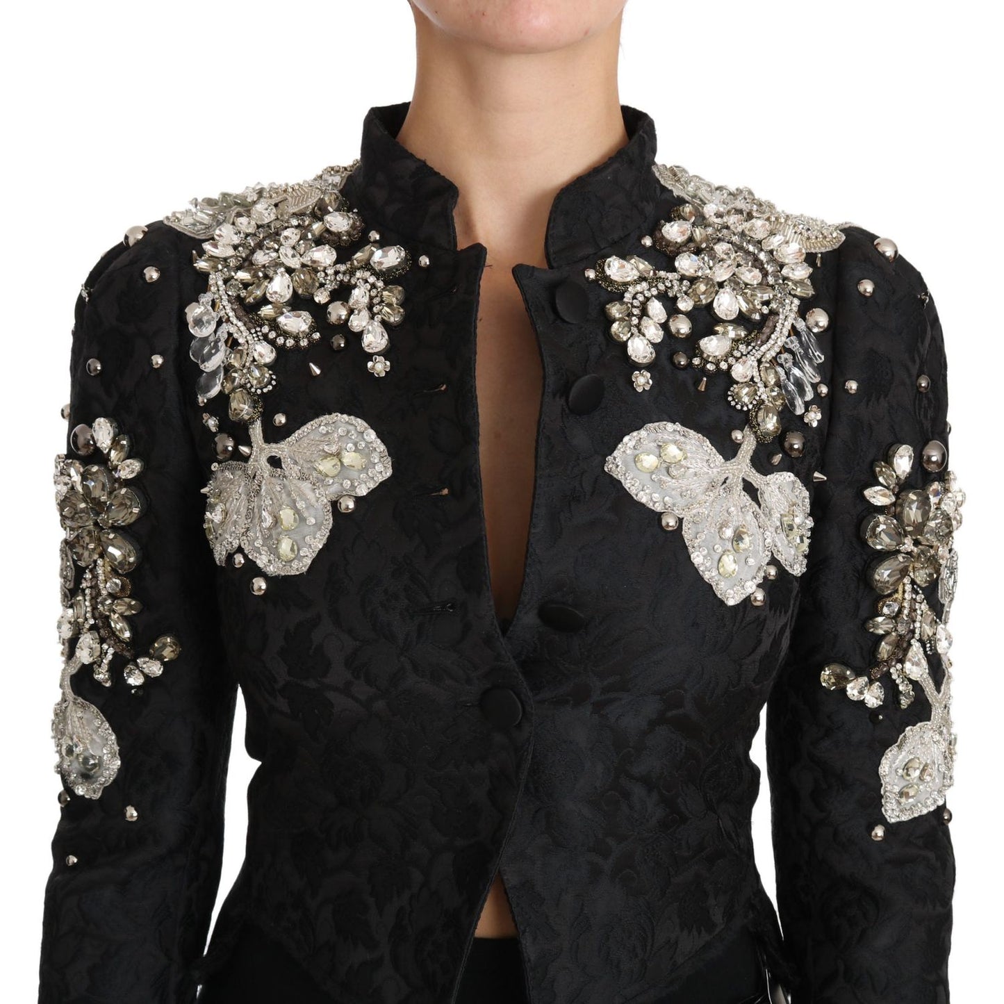 Dolce & Gabbana Black Jacquard Crystal Floral Jacket JKT2403-38