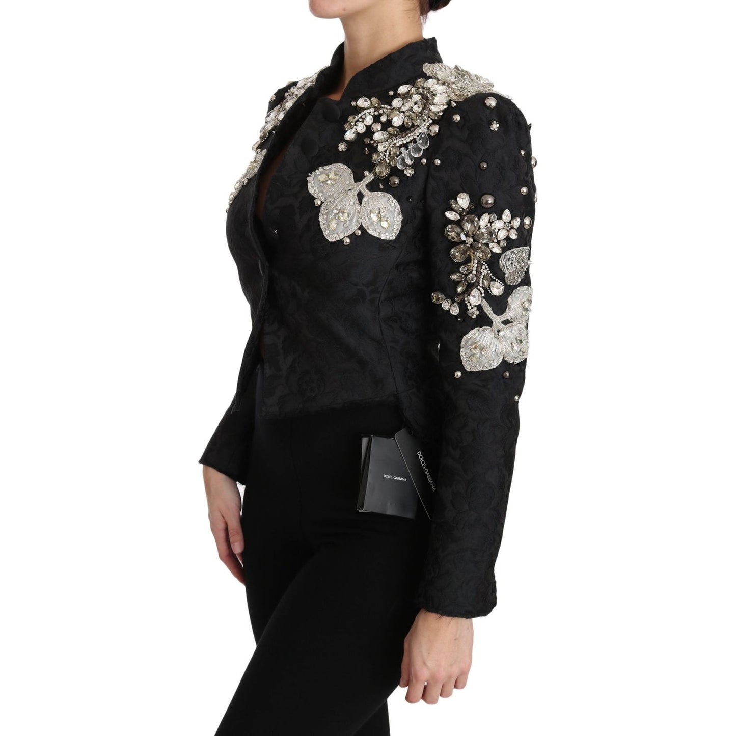 Dolce & Gabbana Black Jacquard Crystal Floral Jacket JKT2403-38
