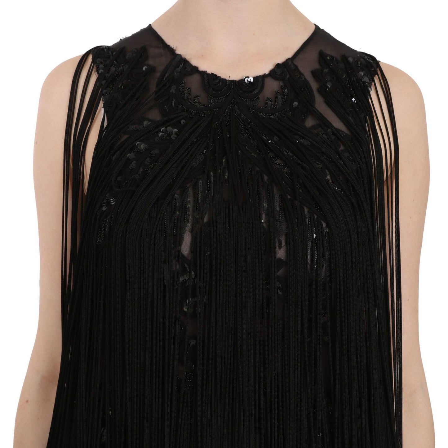 John Richmond Black Silk Beaded Sequined Sheer Dress DR1682-42