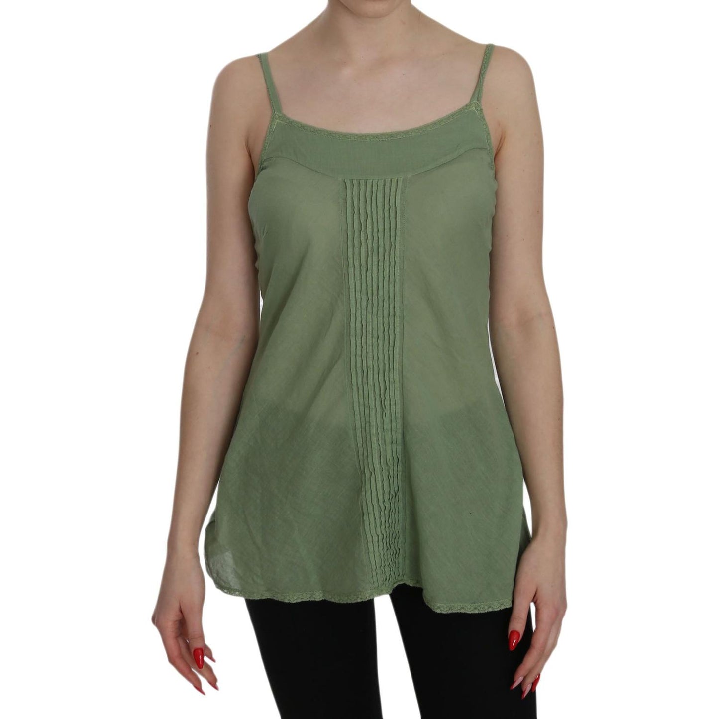 PINK MEMORIES Green Silk Spaghetti Strap Tank Top Blouse TSH3441-42