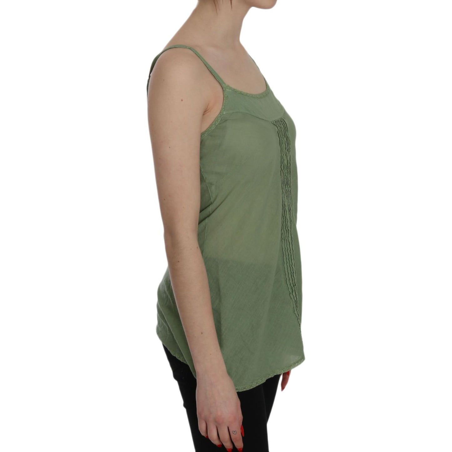 PINK MEMORIES Green Silk Spaghetti Strap Tank Top Blouse TSH3441-42