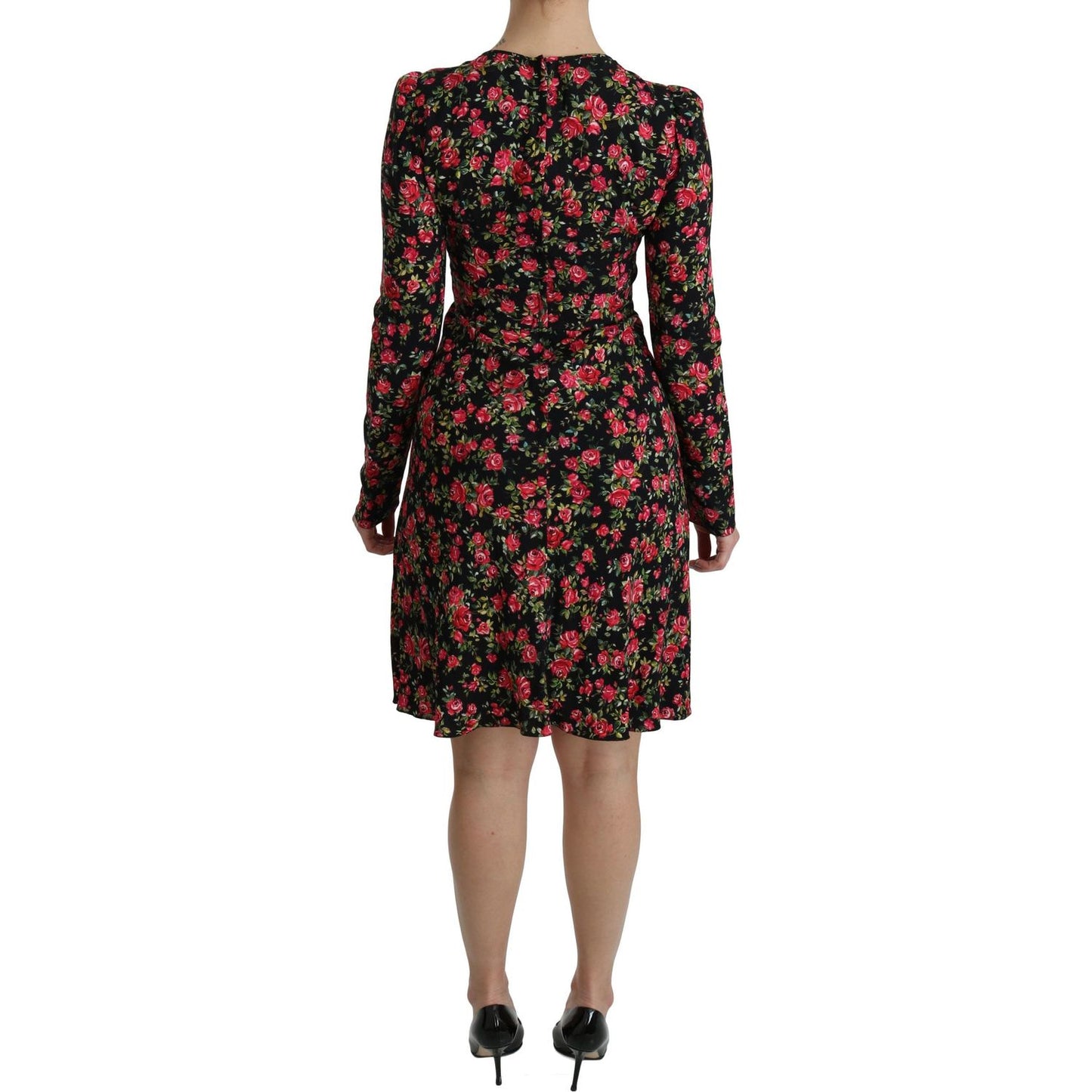 Dolce & Gabbana Black Floral Longsleeve Knee Length Dress DR2088-38