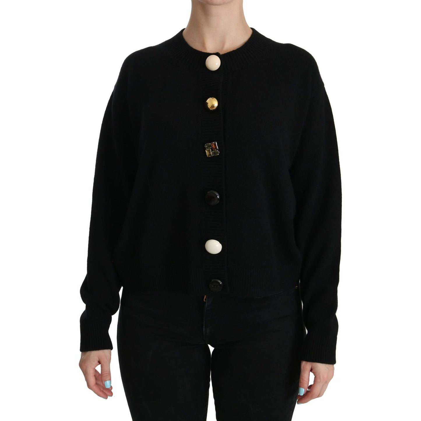 Dolce & Gabbana Black Button Embellished Cardigan Sweater TSH3861-40