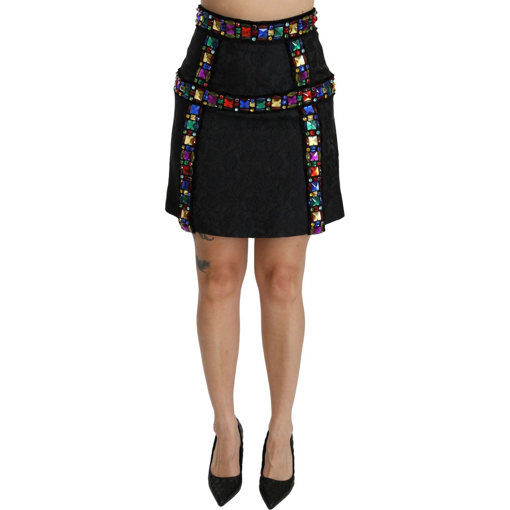 Dolce & Gabbana Black Crystal Embellished High Waist Skirt SKI1357-38