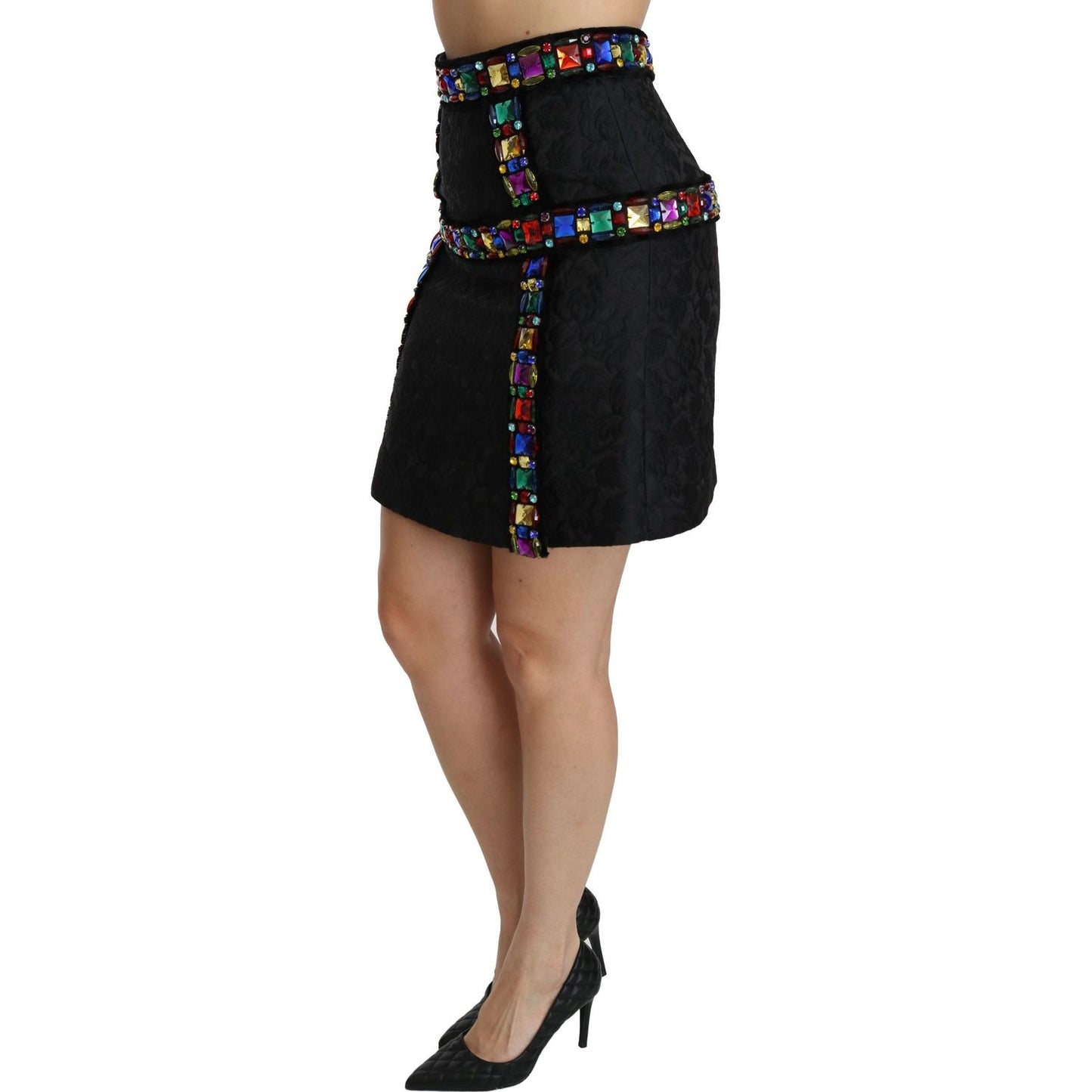 Dolce & Gabbana Black Crystal Embellished High Waist Skirt SKI1357-38