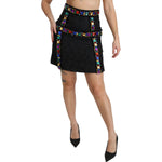Dolce & Gabbana Black Crystal Embellished High Waist Skirt SKI1357-38