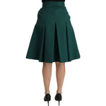 Dolce & Gabbana Green Pleated A-line High Waist Cotton Skirt SKI1376-40