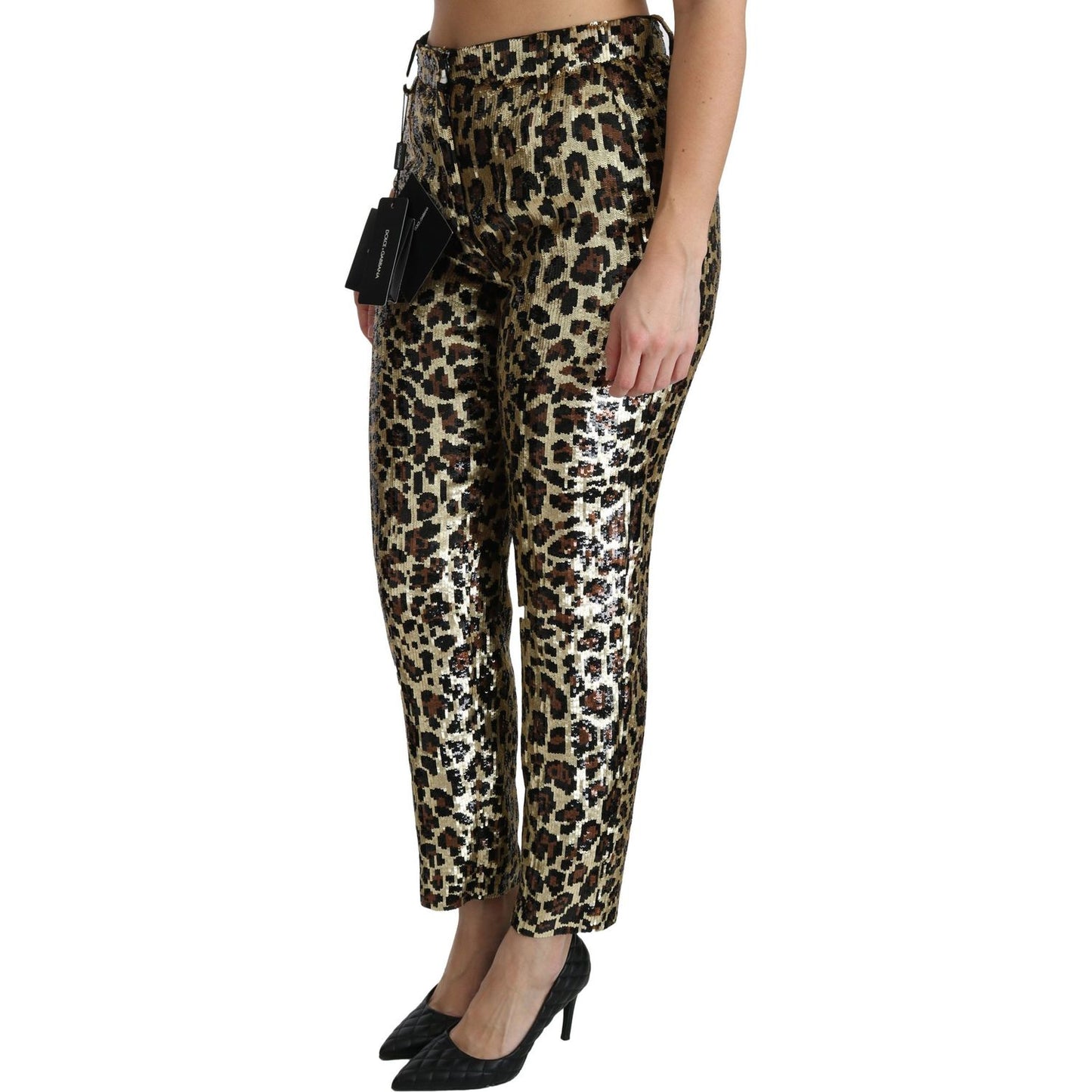 Dolce & Gabbana Brown Leopard Sequined High Waist Pants PAN70872-38