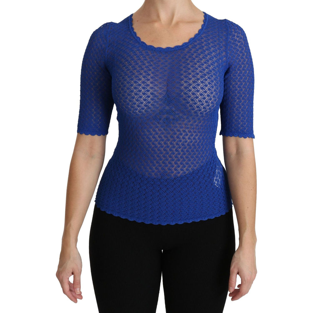 Dolce & Gabbana Blue See Through Round Neck Top Viscose Blouse TSH4243-42