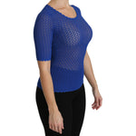 Dolce & Gabbana Blue See Through Round Neck Top Viscose Blouse TSH4243-42