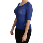 Dolce & Gabbana Blue See Through Round Neck Top Viscose Blouse TSH4243-42