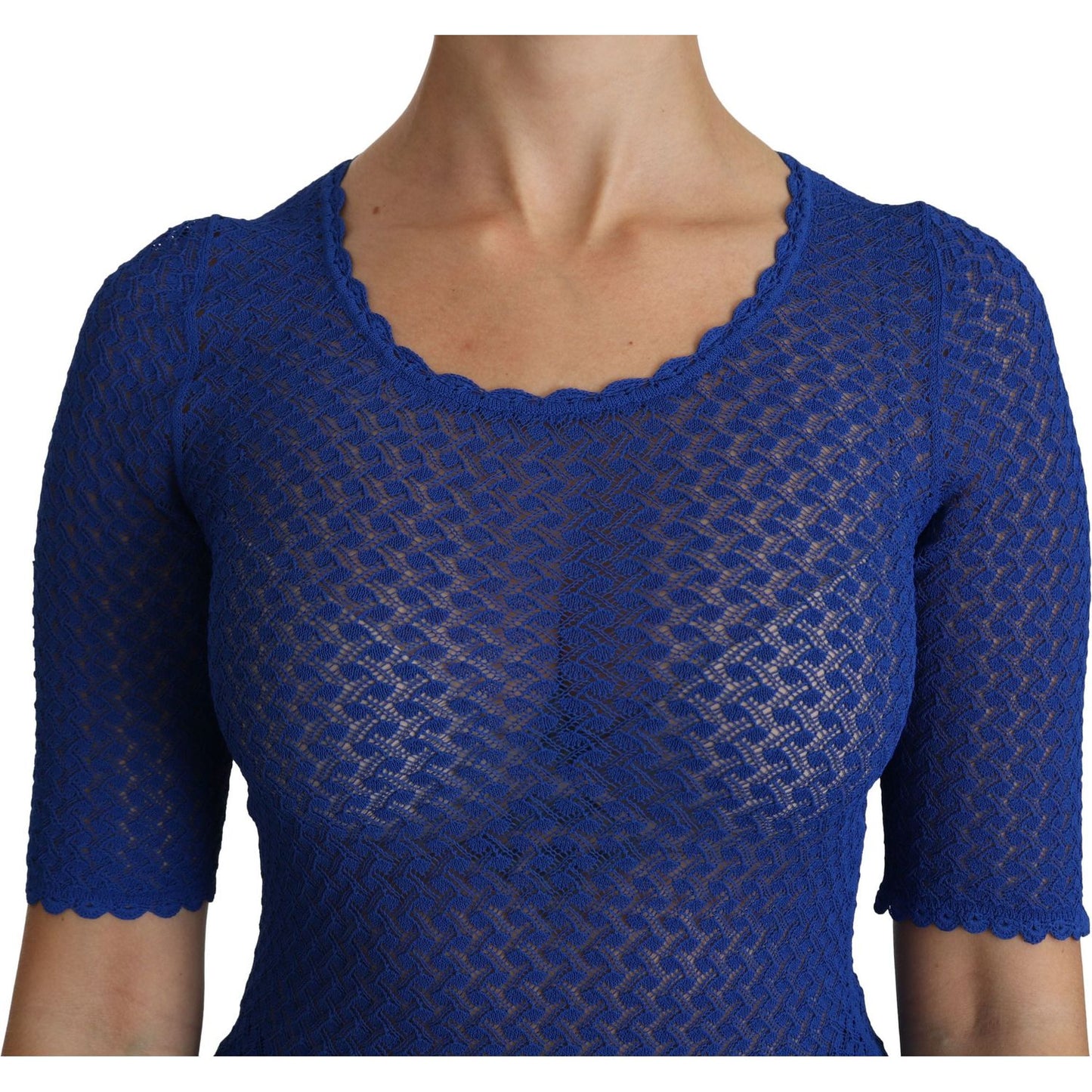 Dolce & Gabbana Blue See Through Round Neck Top Viscose Blouse TSH4243-42