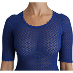 Dolce & Gabbana Blue See Through Round Neck Top Viscose Blouse TSH4243-42