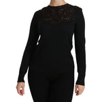 Dolce & Gabbana Black Silk Lace Crew Neck Long Sleeve Blouse TSH4245-40