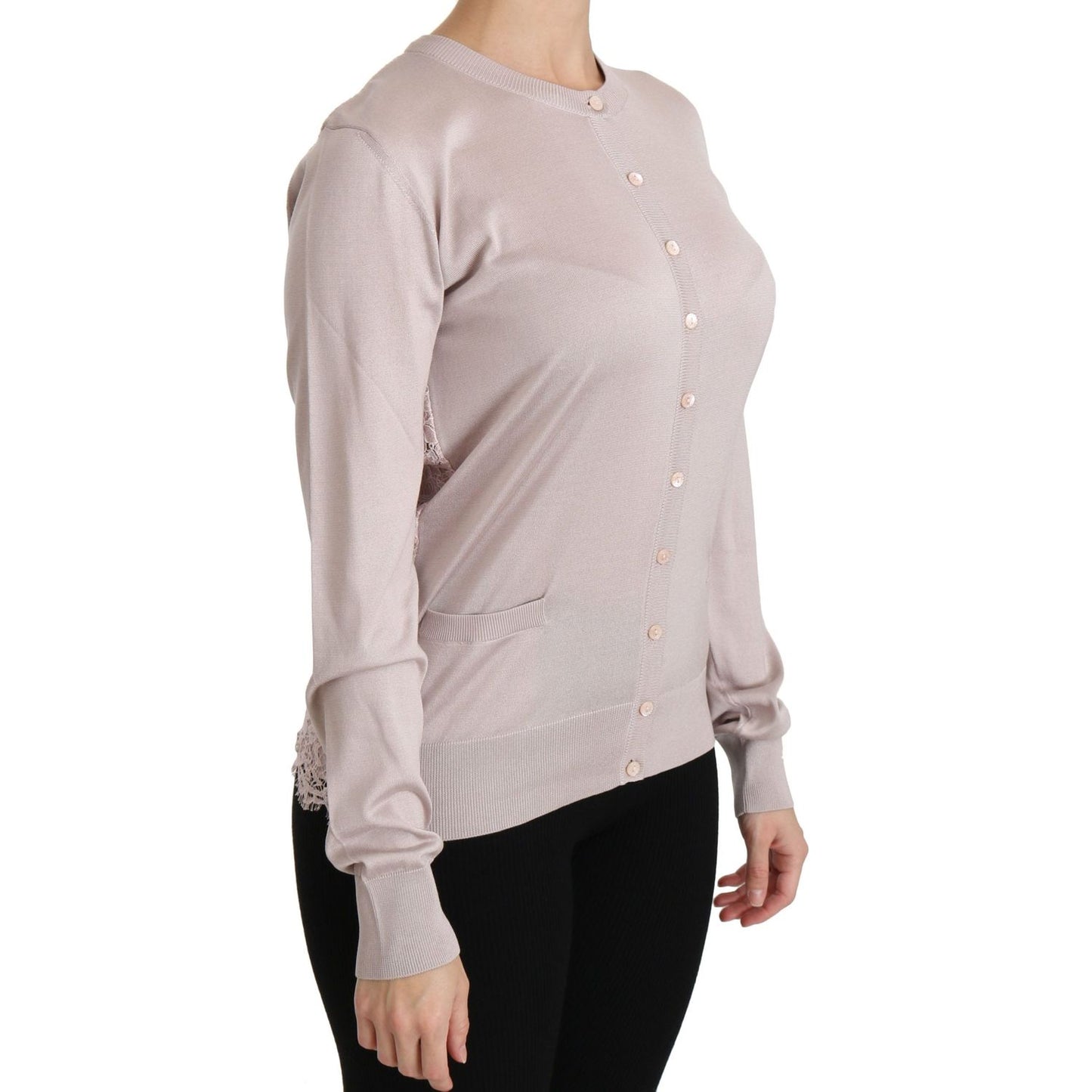 Dolce & Gabbana Silk Pink Long Sleeve Lace Top Sweater TSH4251-44