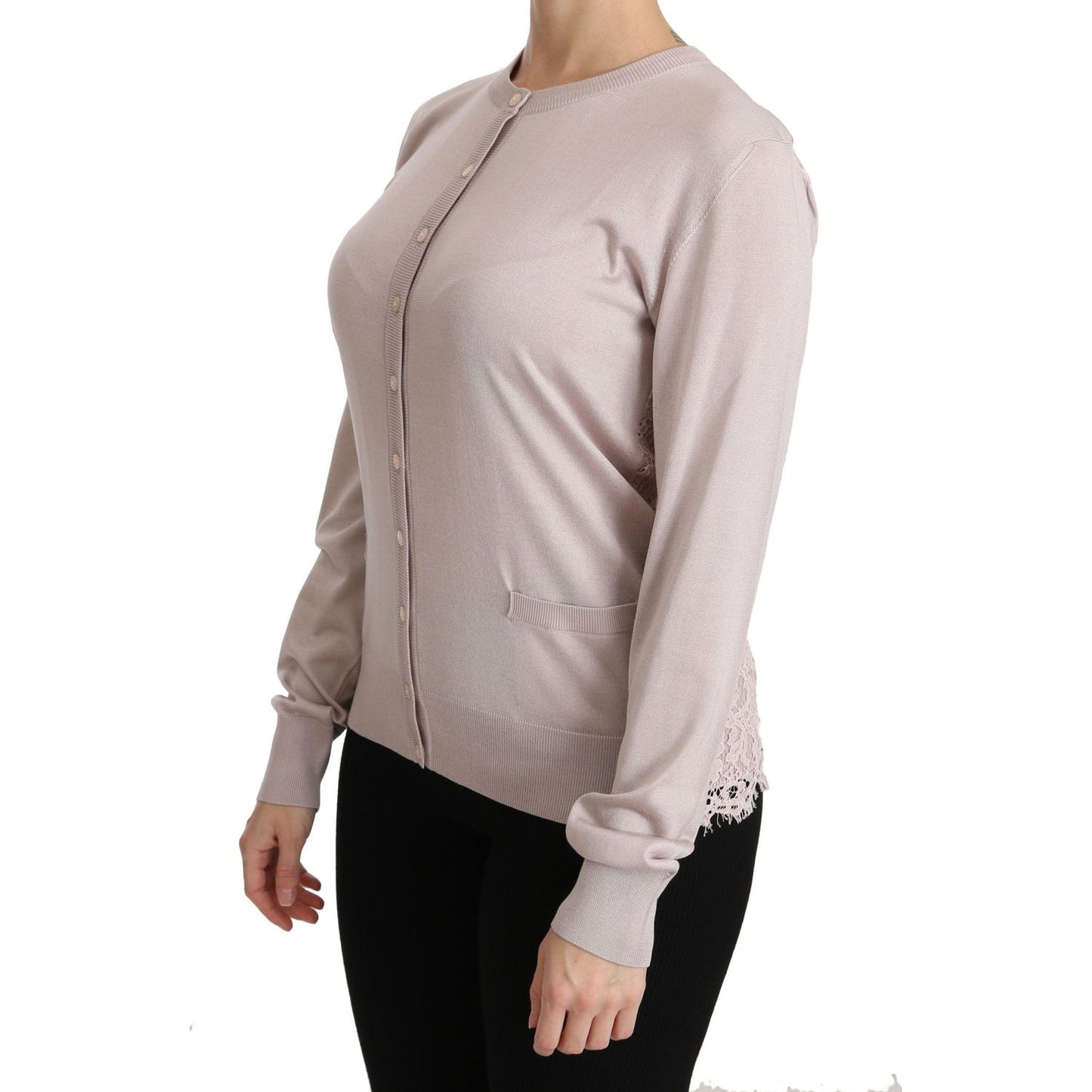 Dolce & Gabbana Silk Pink Long Sleeve Lace Top Sweater TSH4251-44