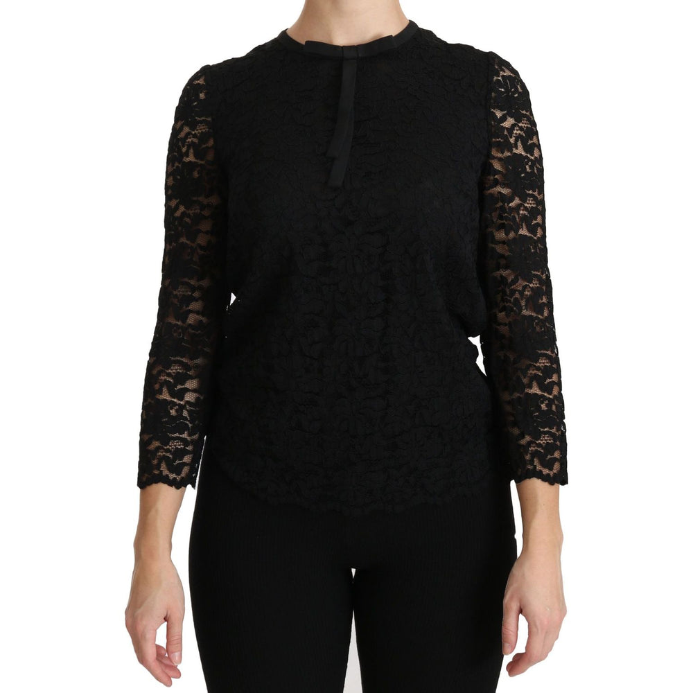 Dolce & Gabbana Black Lace Long Sleeve Nylon Blouse TSH4262-44