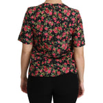 Dolce & Gabbana Black Floral Roses Short Sleeve Top Blouse TSH4267-38
