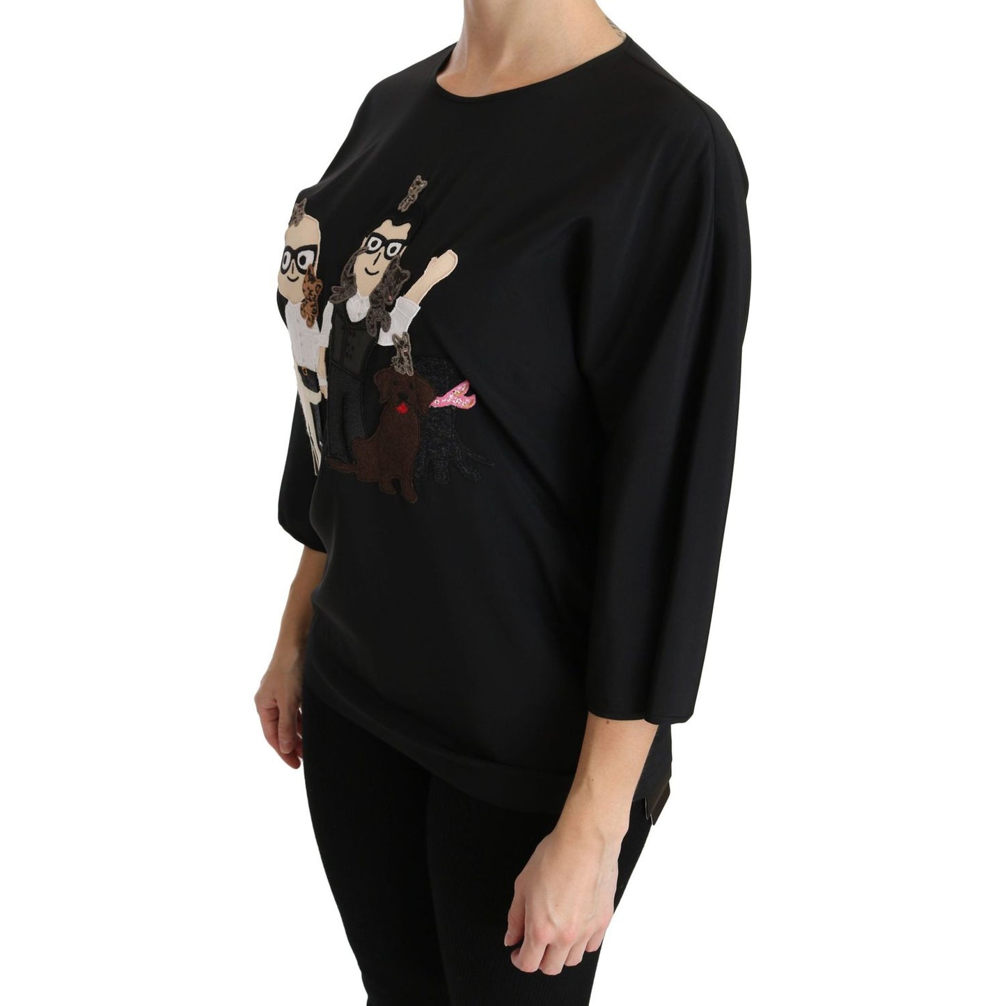 Dolce & Gabbana Black #dgfamily Top T-shirt Silk Blouse TSH4271-36