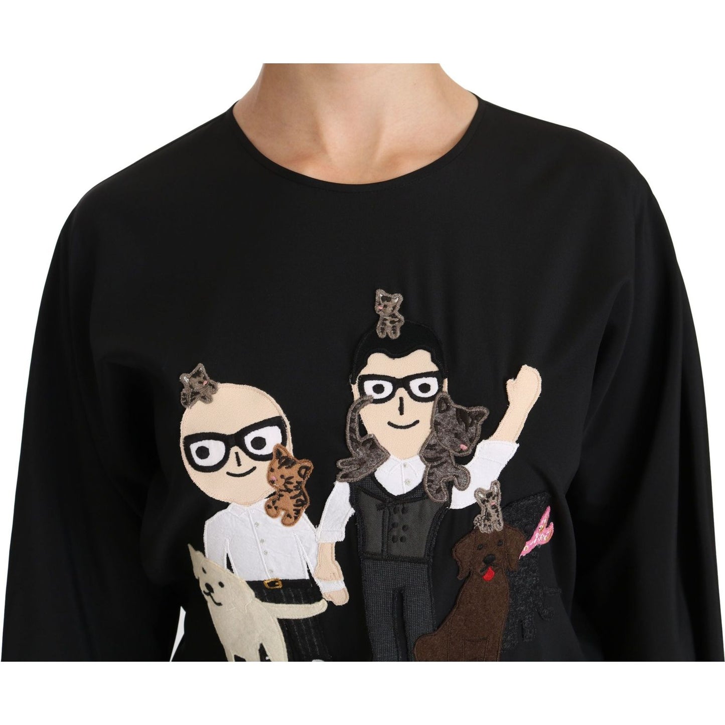 Dolce & Gabbana Black #dgfamily Top T-shirt Silk Blouse TSH4271-36