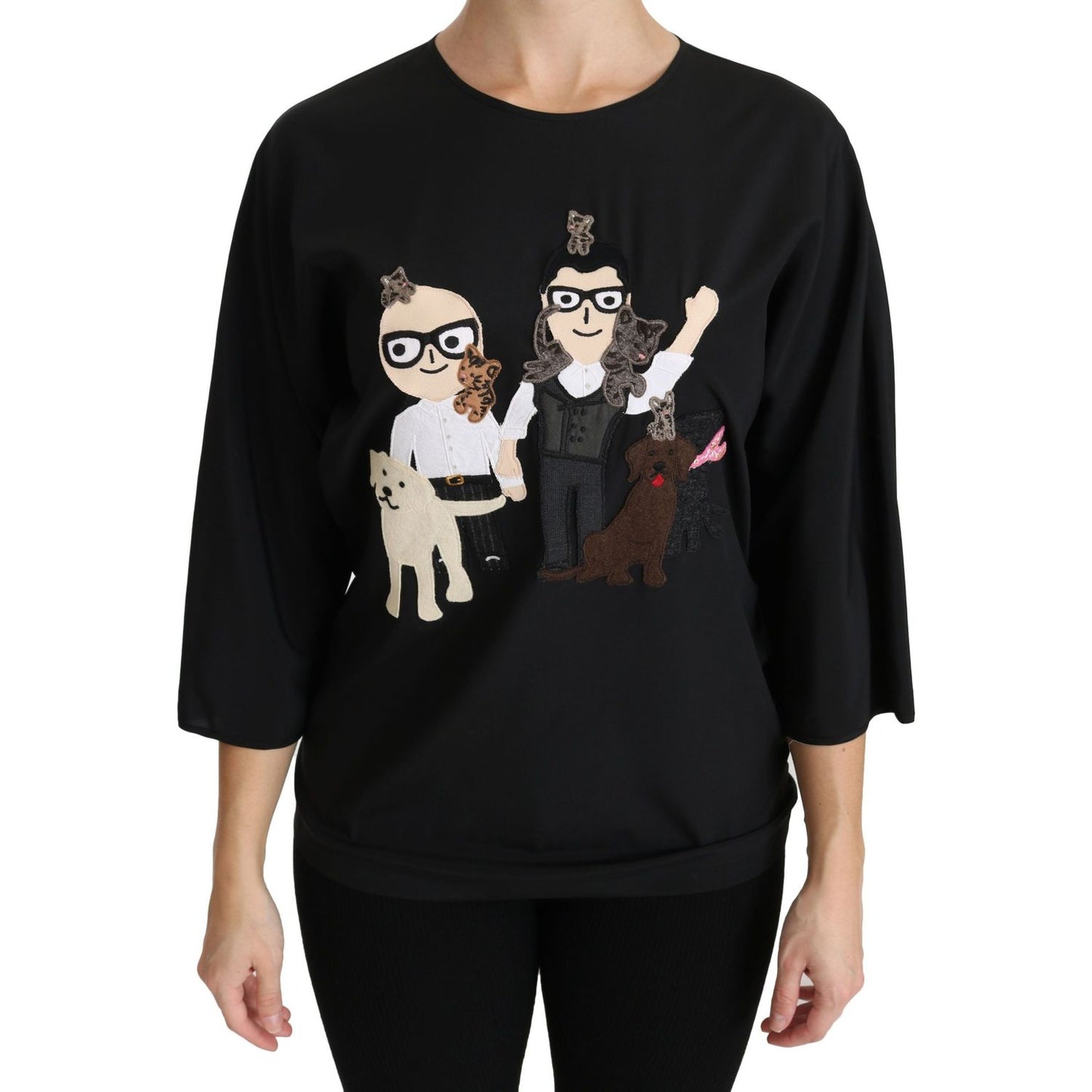 Dolce & Gabbana Black #dgfamily Top T-shirt Silk Blouse TSH4271-36