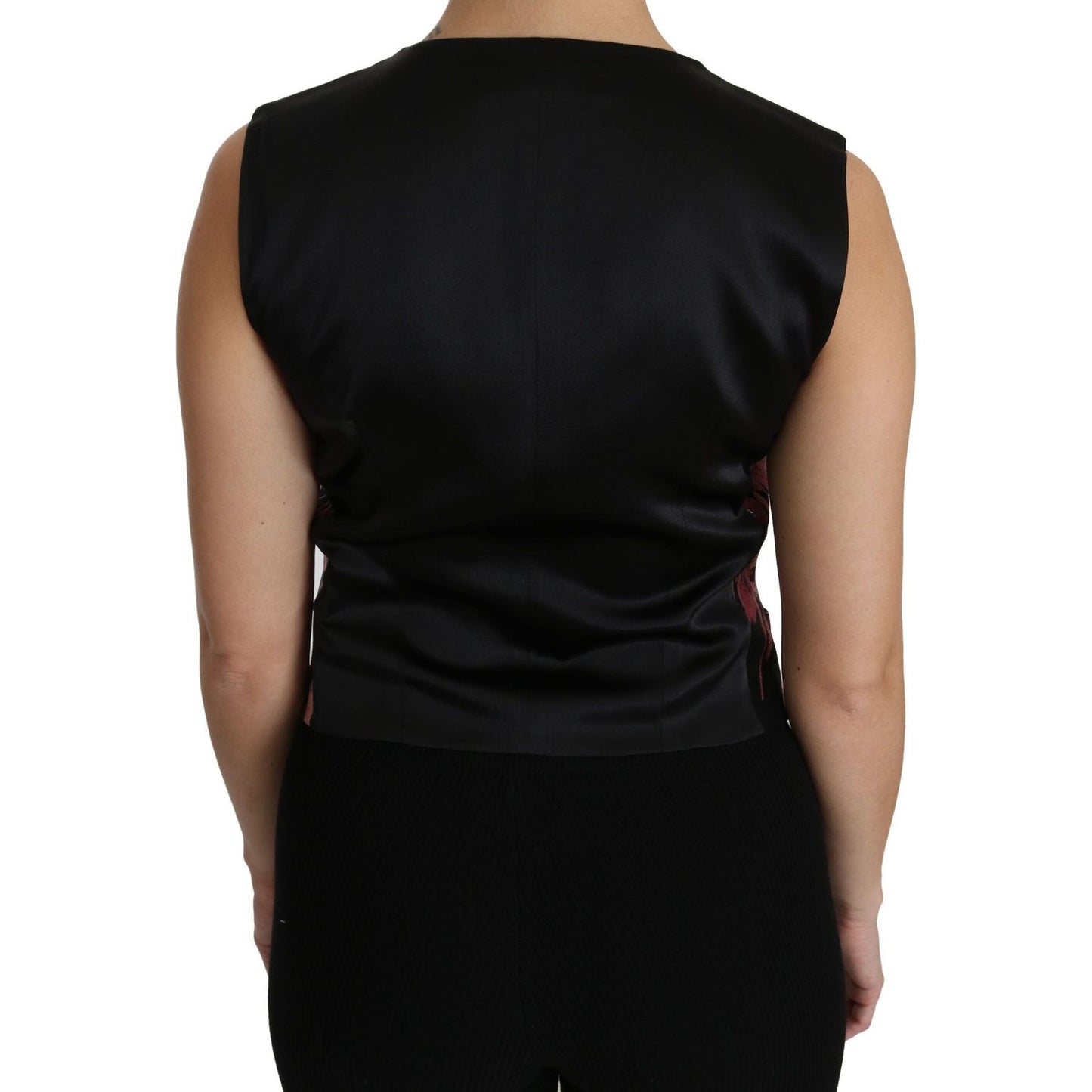 Dolce & Gabbana Black Pink Floral Waistcoat Vest Blouse Top TSH4286-38