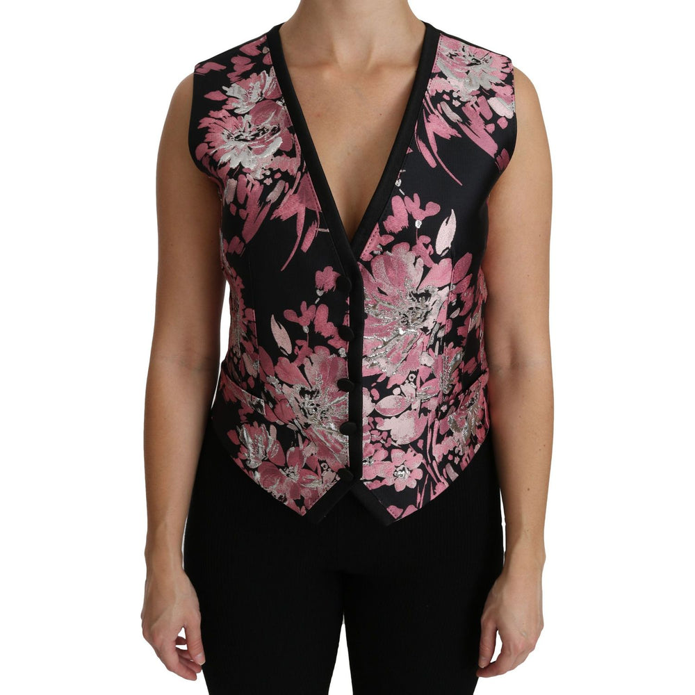 Dolce & Gabbana Black Pink Floral Waistcoat Vest Blouse Top TSH4286-38