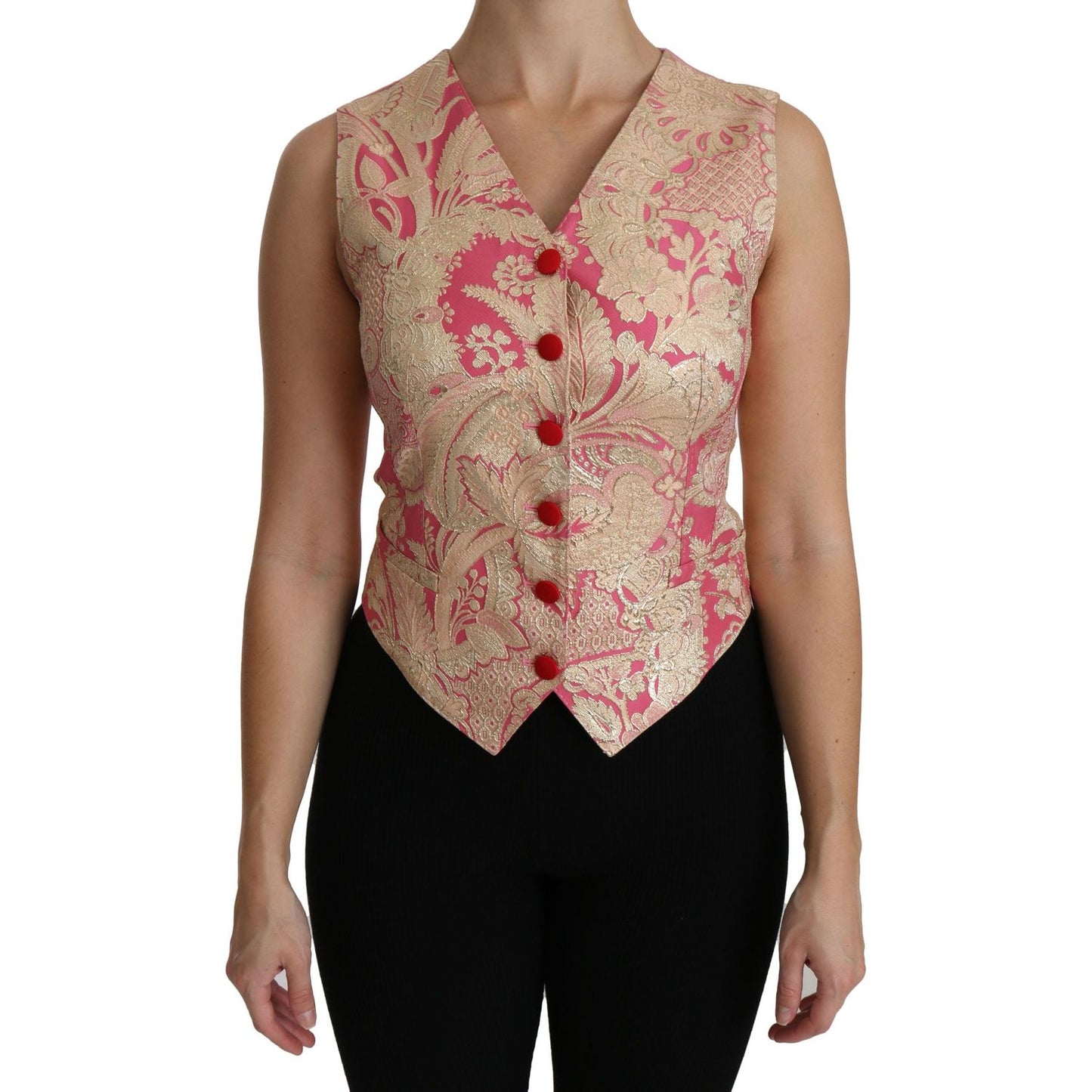 Dolce & Gabbana Pink Gold Brocade Waistcoat Vest Blouse Top TSH4287-38