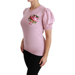 Dolce & Gabbana Pink Floral Embroidered Blouse Wool Top TSH4457-46