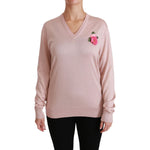 Dolce & Gabbana Pink Floral Embellished Pullover Silk Sweater TSH4453-36