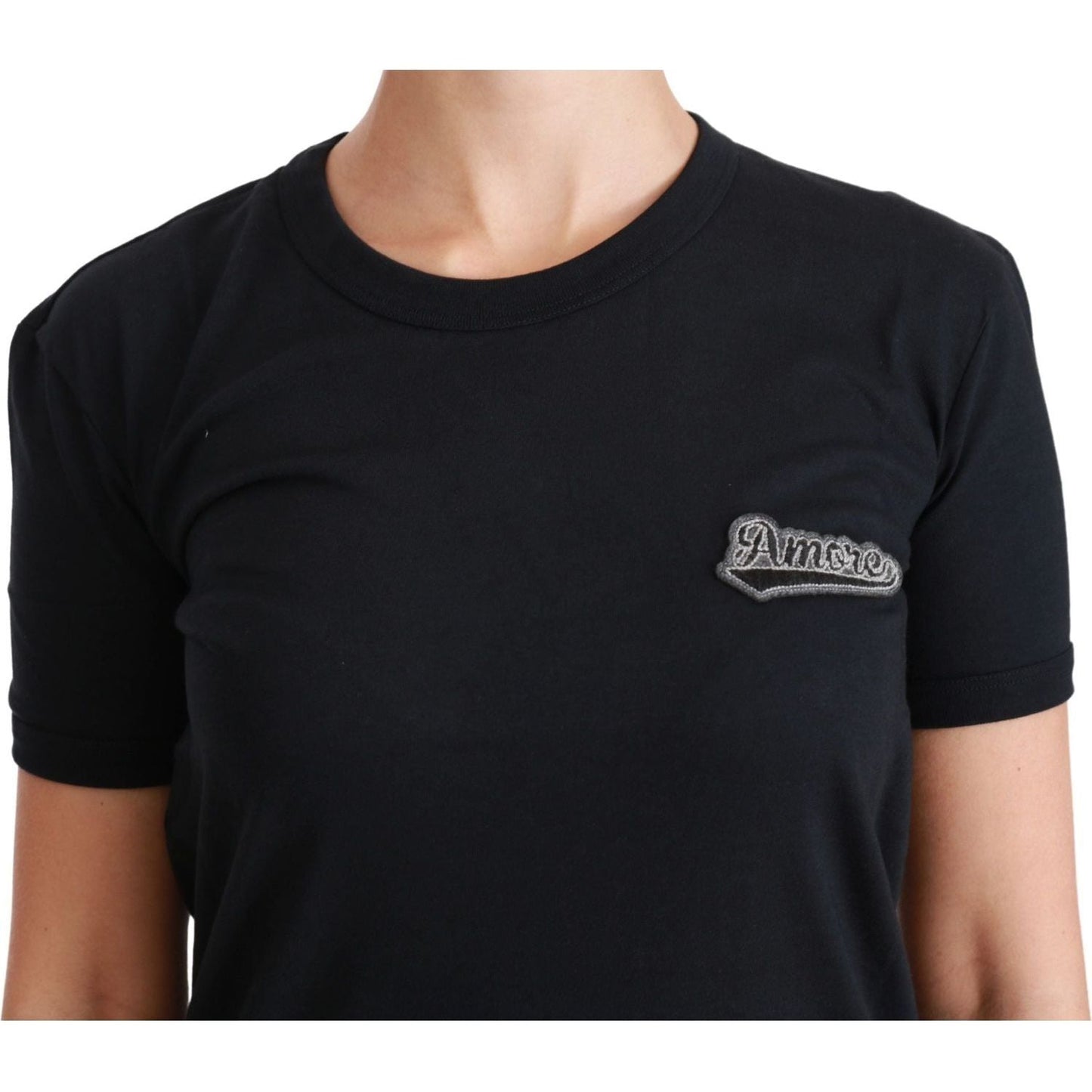 Dolce & Gabbana Blue Amore Patch Crewneck Cotton Top T-shirt TSH4437-38