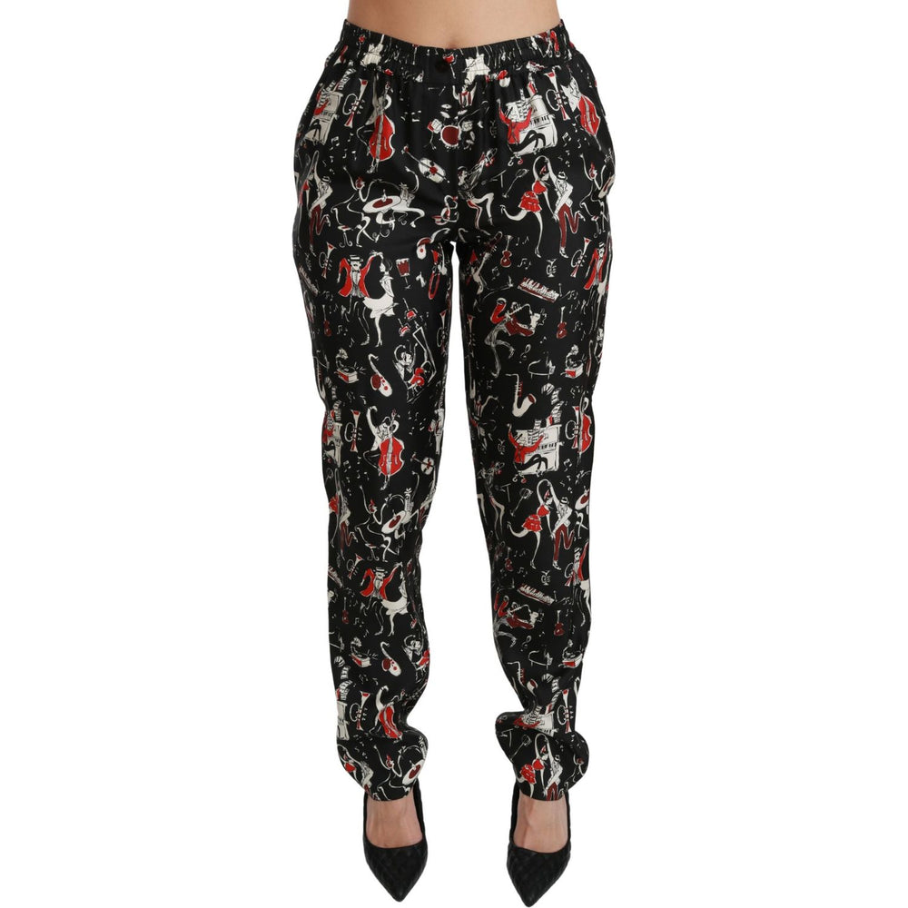 Dolce & Gabbana Black Silk Instrument Mid Waist Pants PAN70748-36