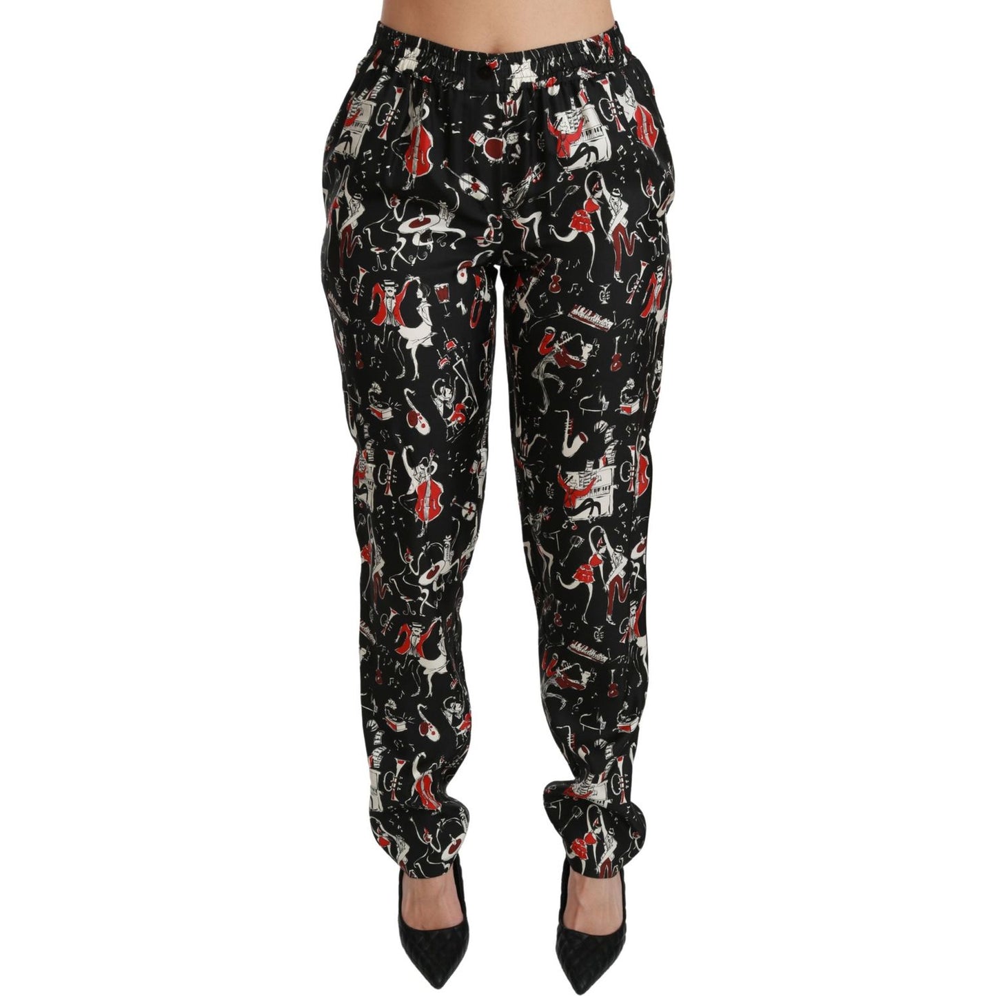 Dolce & Gabbana Black Silk Instrument Mid Waist Pants PAN70748-36