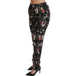 Dolce & Gabbana Black Silk Instrument Mid Waist Pants PAN70748-36