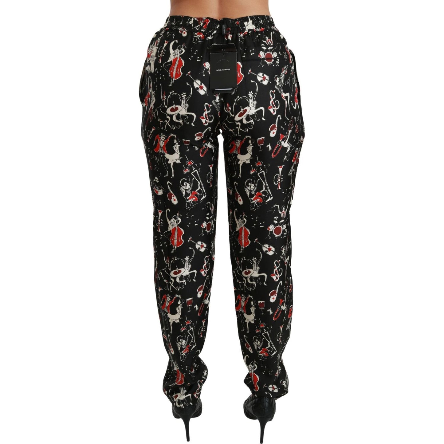 Dolce & Gabbana Black Silk Instrument Mid Waist Pants PAN70748-36