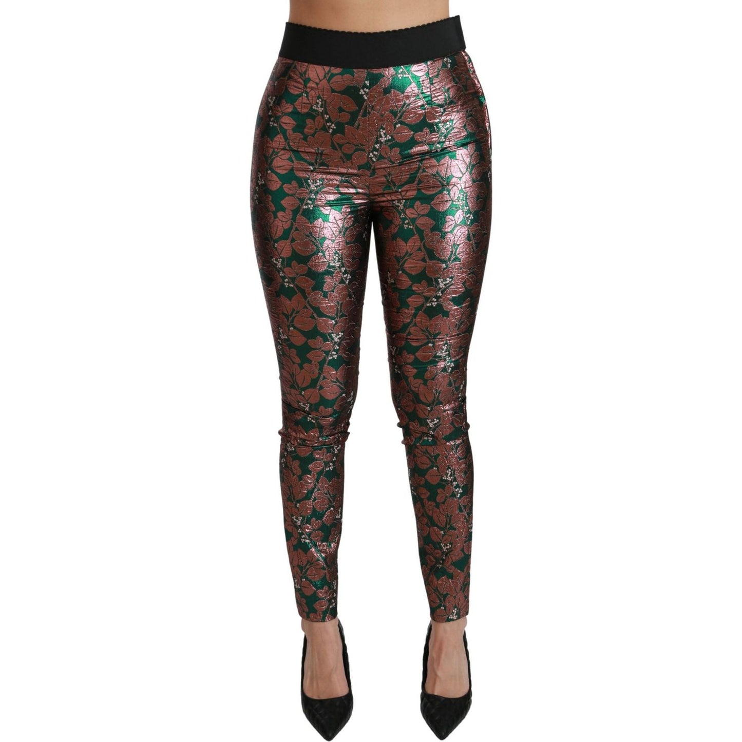 Dolce & Gabbana Green Bronze Leaf Tights Skinny Pants PAN70819-36