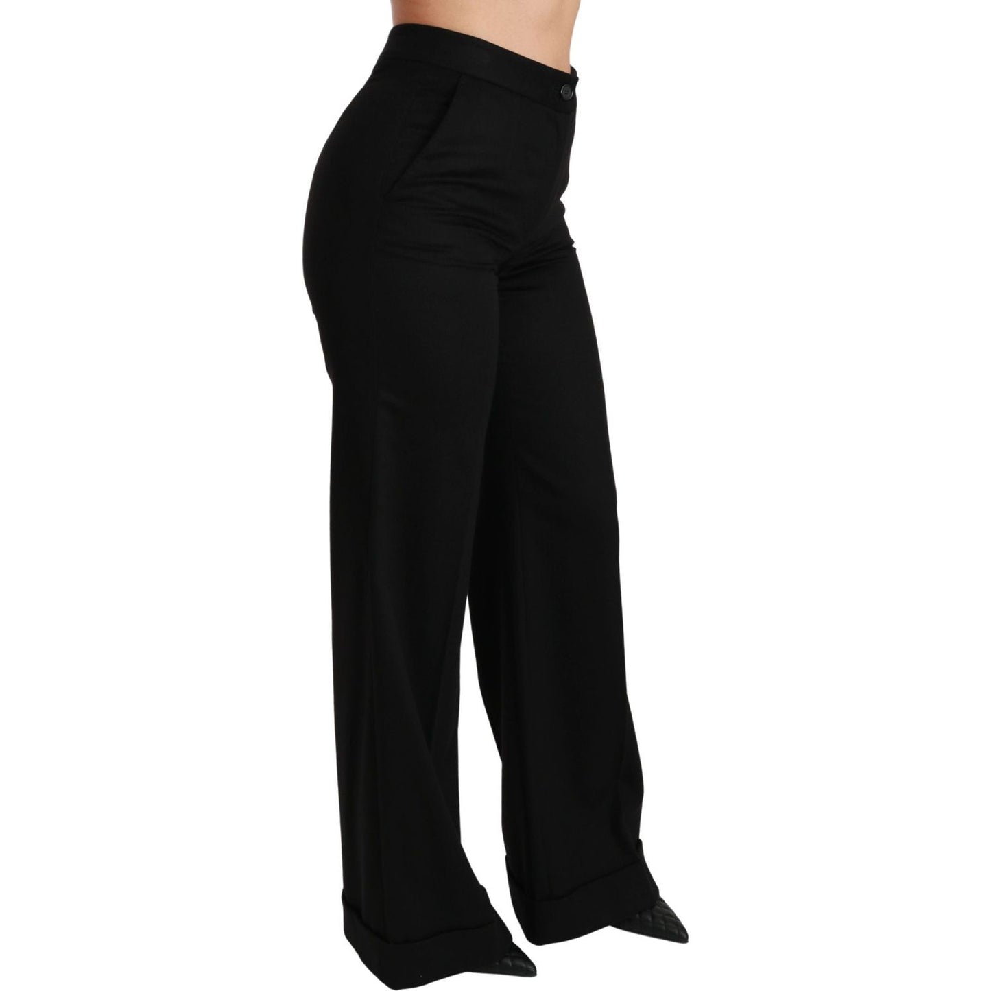 Dolce & Gabbana Black Wide Leg Flared Trouser Cashmere Pants PAN70835-38