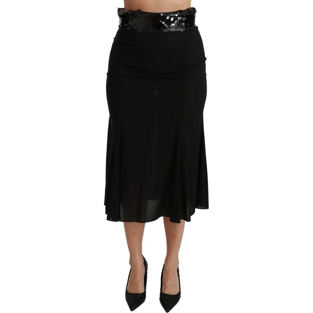 Dolce & Gabbana Black High Waist Mermaid Midi Silk Skirt SKI1411-42