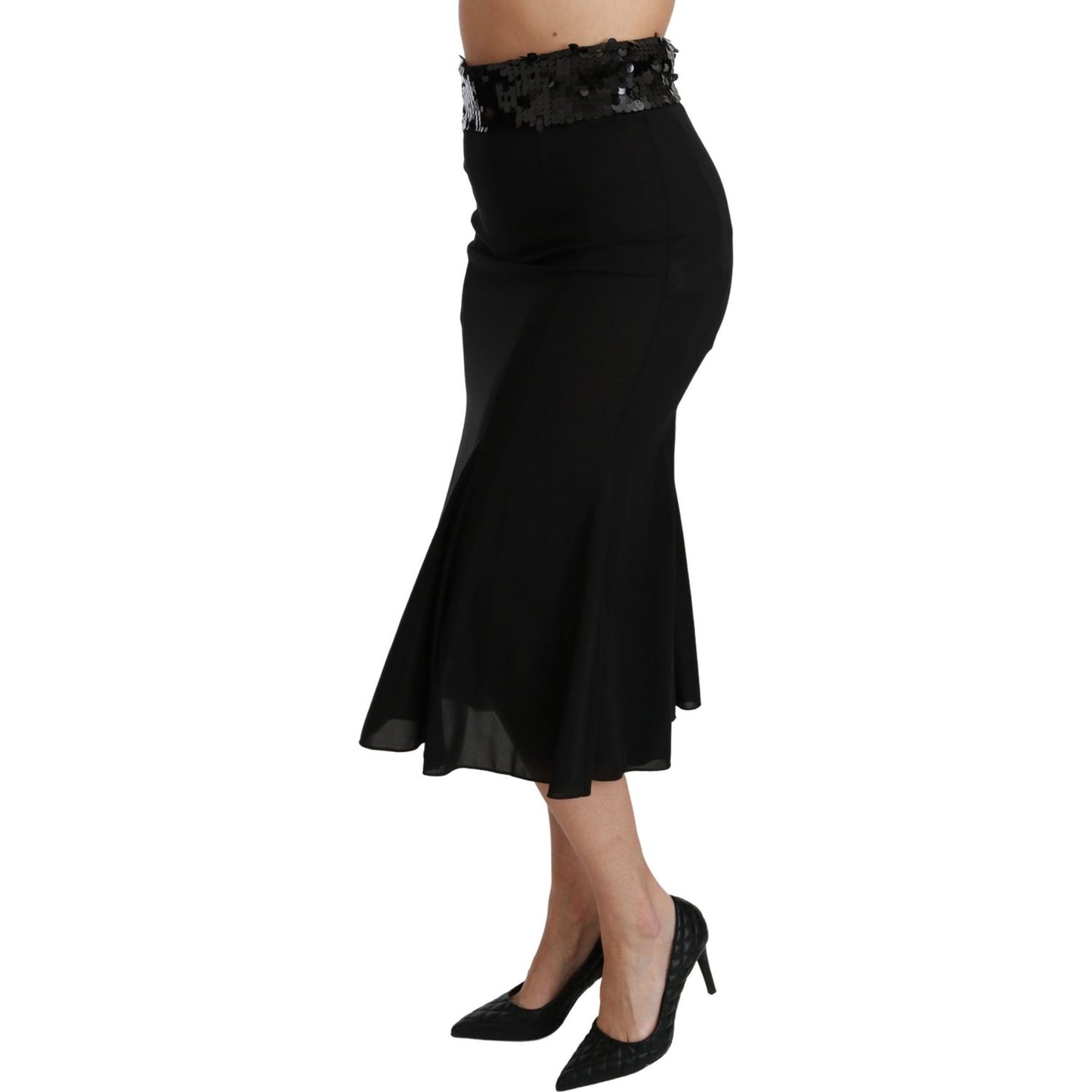 Dolce & Gabbana Black High Waist Mermaid Midi Silk Skirt SKI1411-42