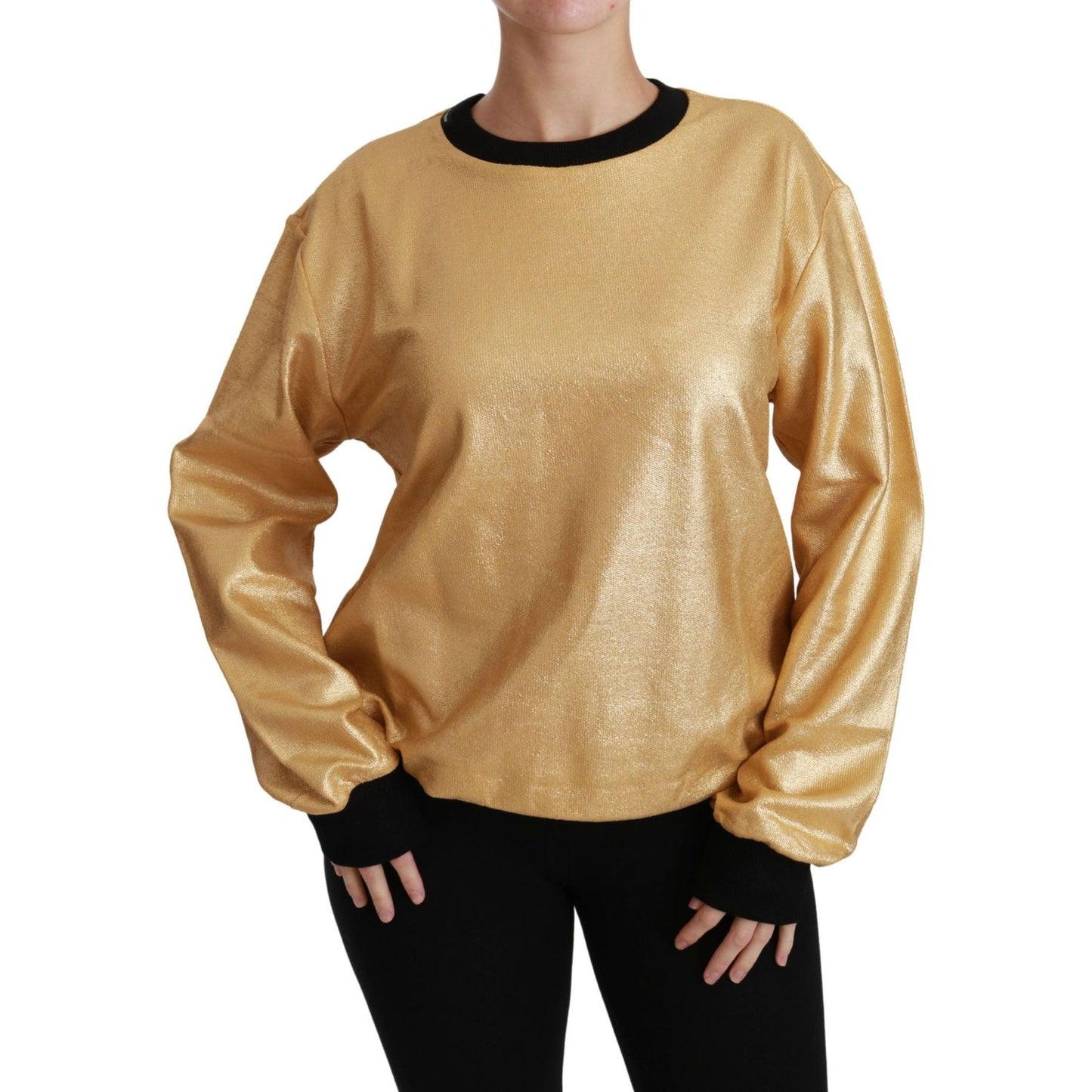 Dolce & Gabbana Gold Cotton Crewneck Pullover Sweater TSH4417-36