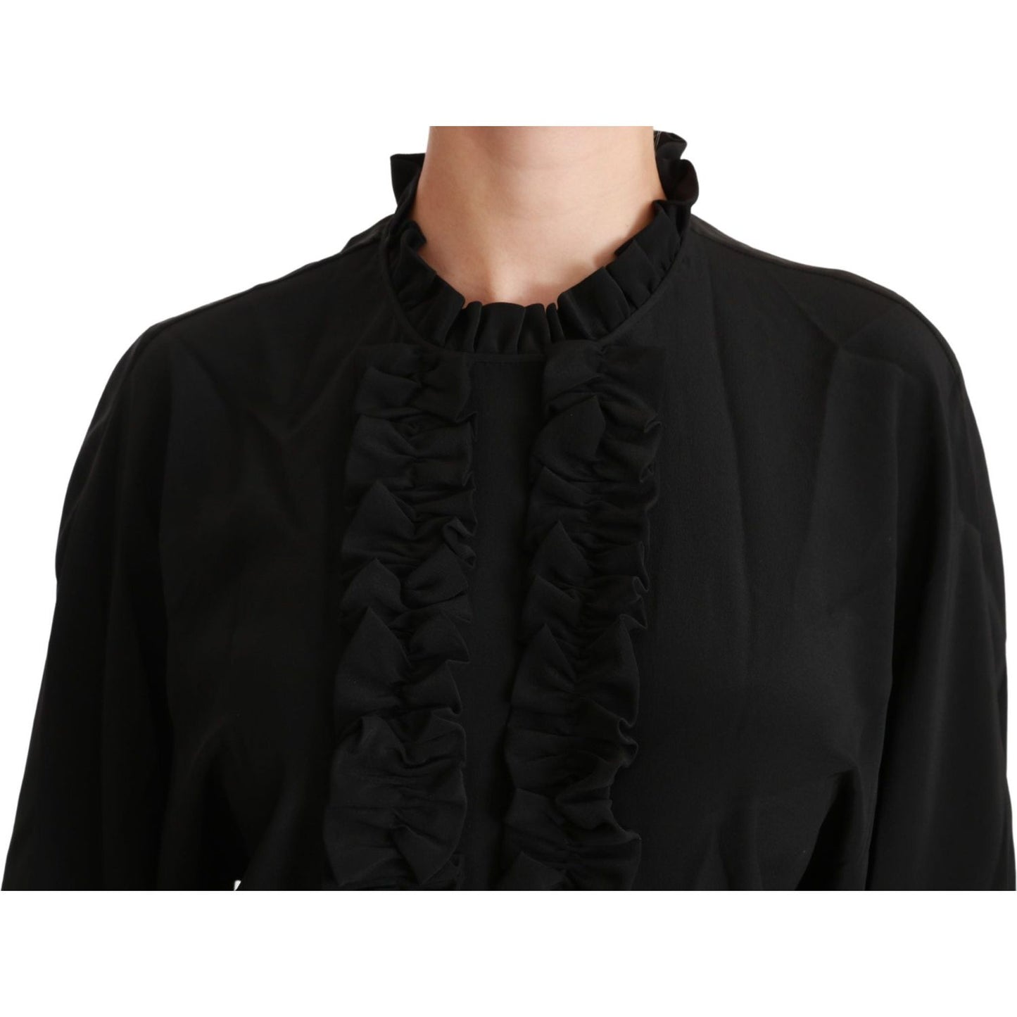 Dolce & Gabbana Black Silk Shirt Ruffled Top Blouse TSH4462-36