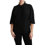 Dolce & Gabbana Black Silk Shirt Ruffled Top Blouse TSH4462-36