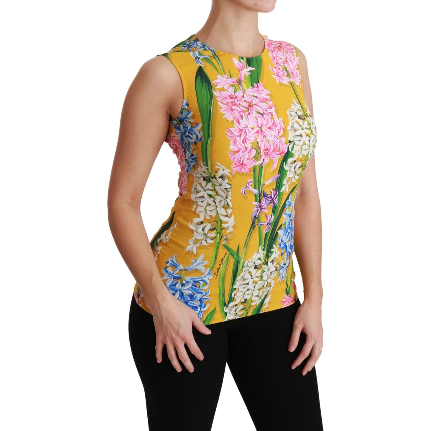 Dolce & Gabbana Yellow Floral Stretch Top Tank Blouse TSH4479-42