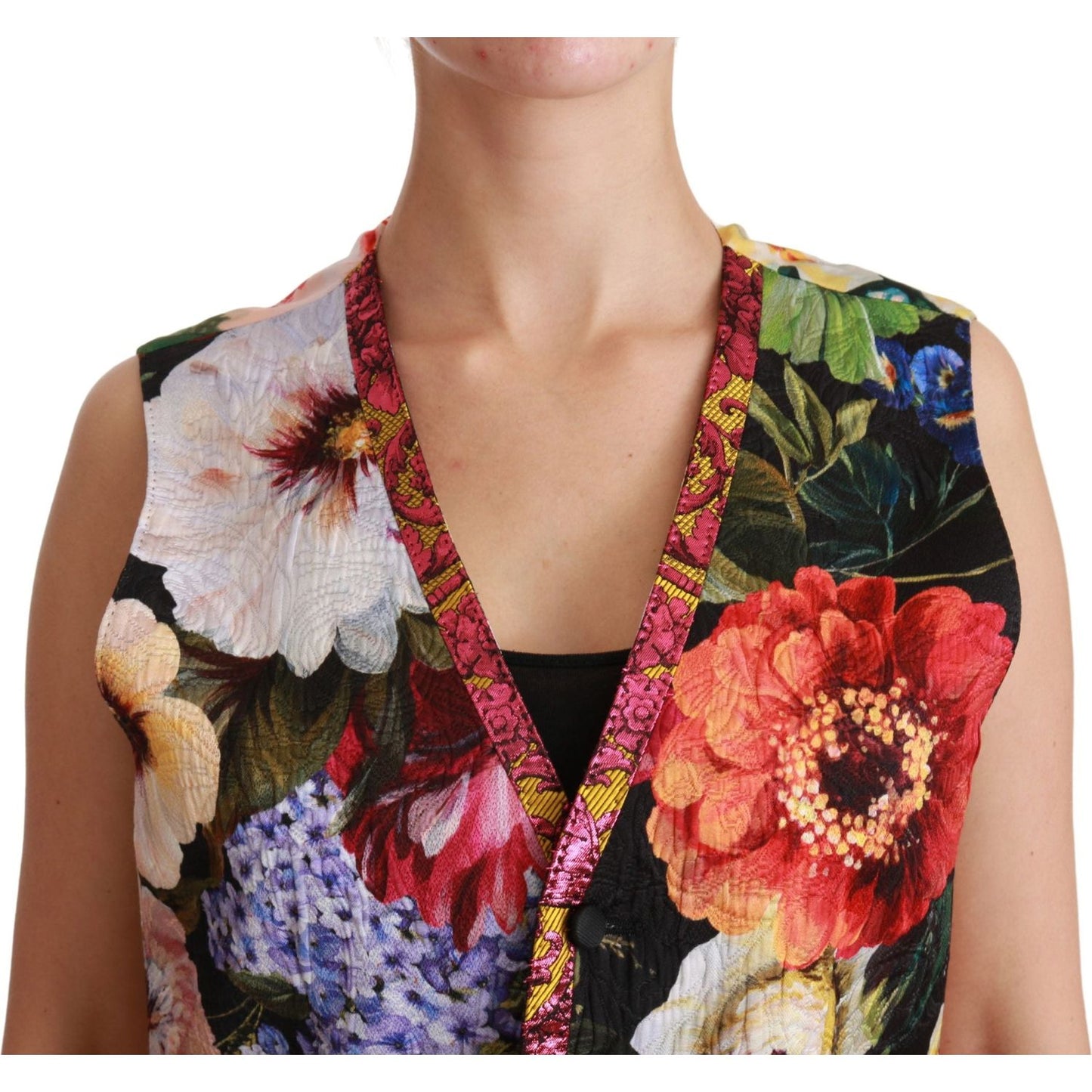 Dolce & Gabbana Multicolor Floral Sleeveless Waistcoat Top Vest TSH4501-40