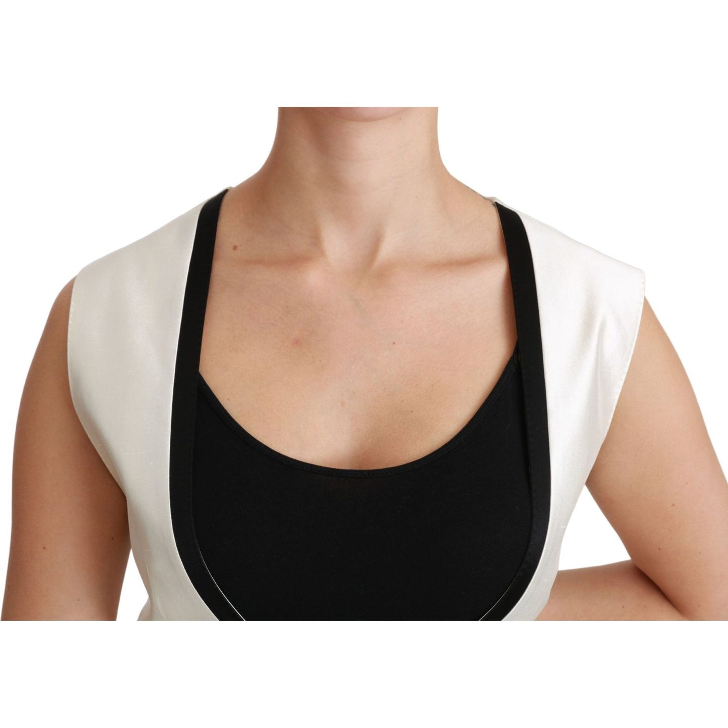 Dolce & Gabbana White Waistcoat Slim Vest Silk Top TSH4505-40