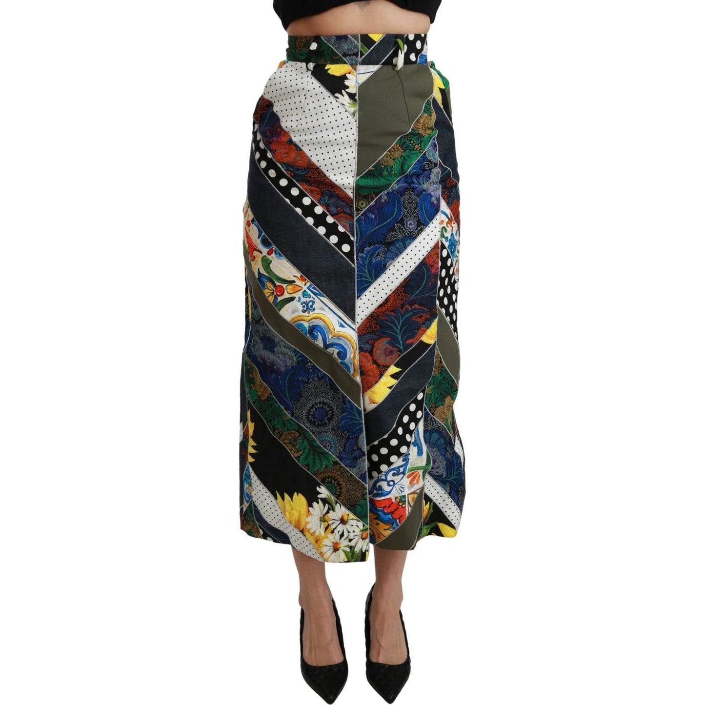 Dolce & Gabbana Multicolor Silk Geometric High Waist Maxi Skirt SKI1429-40