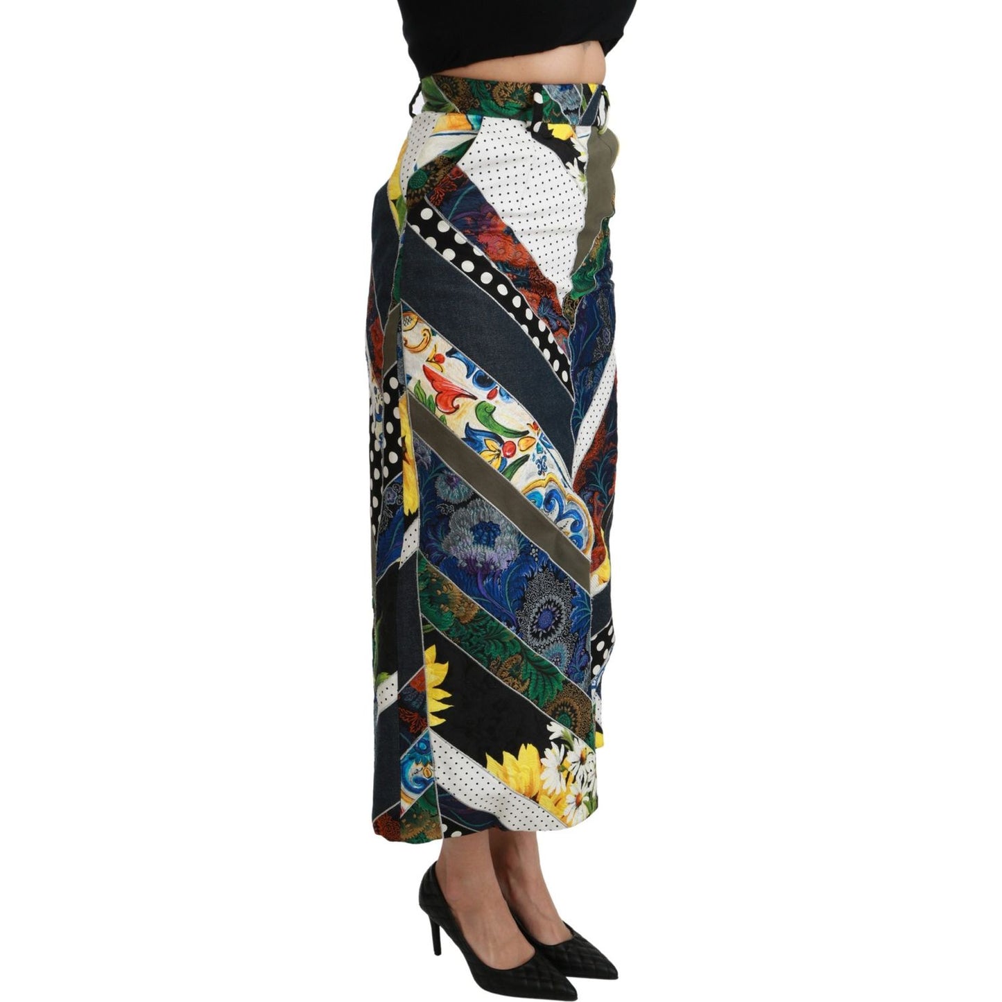 Dolce & Gabbana Multicolor Silk Geometric High Waist Maxi Skirt SKI1429-40