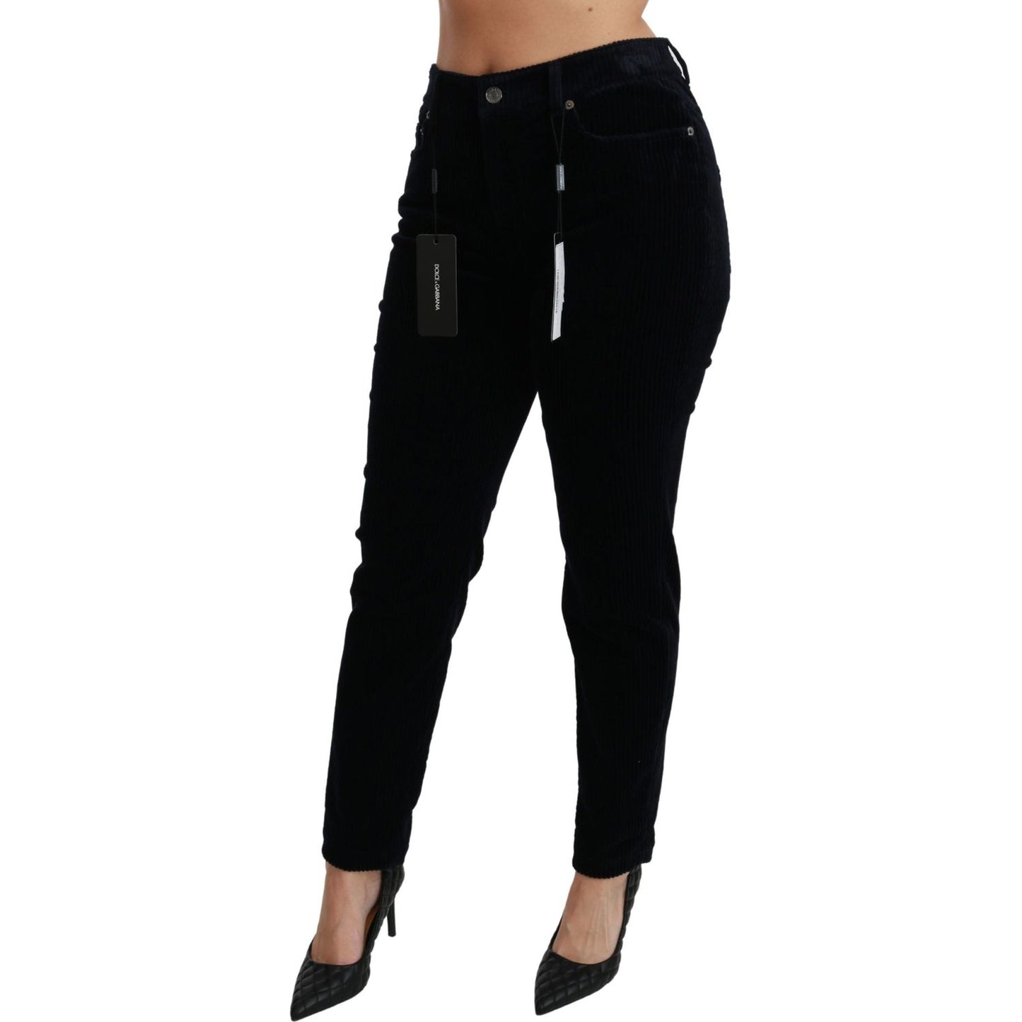 Dolce & Gabbana Blue Corduroy Mid Waist Skinny Pants Jeans PAN70925-38