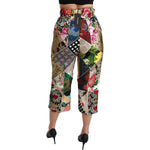 Dolce & Gabbana Silk Multicolor Print High Waist Cropped Pants PAN70937-40
