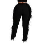 Dolce & Gabbana Black Feather Straight High Waist Wool Pants PAN70953-40